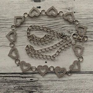 Silver Rhinestone Heart Belly Hip Chain Belt Bikini Waist Necklace Bling 48 inch